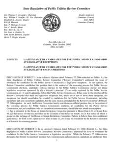 State Regulation of Public Utilities Review Committee Sen. Thomas C. Alexander, Chairman Rep. William E. Sandifer, III, Vice Chairman Elizabeth H. Atwater, Esquire Erik H. Ebersole Rep. P. Michael Forrester