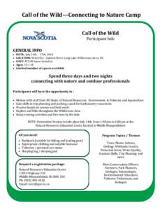 Call of the Wild—Connecting to Nature Camp Call of the Wild Participant Info GENERAL INFO 