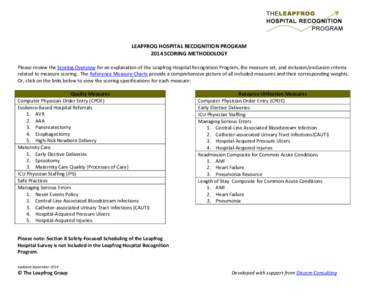 LEAPFROG HOSPITAL RECOGNITION PROGRAM 2014 SCORING METHODOLOGY Please review the Scoring Overview for an explanation of the Leapfrog Hospital Recognition Program, the measure set, and inclusion/exclusion criteria related