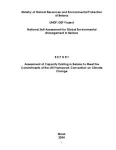 Ministry of Natural Resources and Environmental Protection of Belarus UNDP/GEF Project National Self-Assessment for Global Environmental Management in Belarus