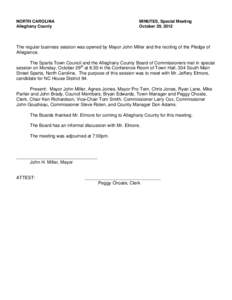 NORTH CAROLINA Alleghany County MINUTES, Special Meeting October 29, 2012
