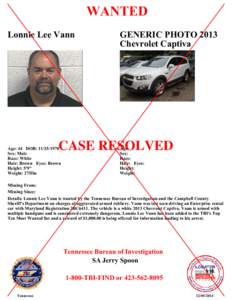 WANTED Lonnie Lee Vann GENERIC PHOTO 2013 Chevrolet Captiva