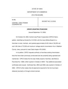 STATE OF IOWA DEPARTMENT OF COMMERCE UTILITIES BOARD IN RE: DOCKET NO. E-21533