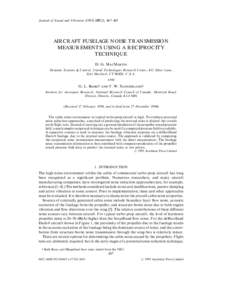 Journal of Sound and Vibration[removed]), 467–483  AIRCRAFT FUSELAGE NOISE TRANSMISSION MEASUREMENTS USING A RECIPROCITY TECHNIQUE D. G. MM