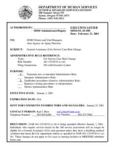 DEPARTMENT OF HUMAN SERVICES SENIOR & DISABLED SERVICES DIVISION 500 Summer Street NE Salem, Oregon[removed]Phone: ([removed]