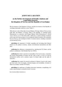 Joint Declaration on the further development of Friendly Relations and Cooperation