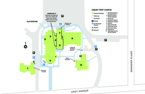 ASBURY FIRST CAMPUS Downstairs to Fellowship Hall (labyrinth), youth room, Wesley Hall, music rooms, kitchen, URWell Community Clinic,