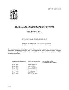 CITY OF RICHMOND  ALEXANDRA DISTRICT ENERGY UTILITY BYLAW NOEFFECTIVE DATE – DECEMBER 13, 2010