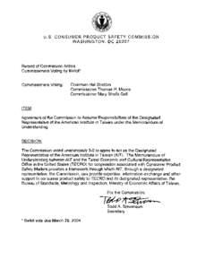 Agreement of the Commission to Assume Responsibilities of the Designated Representative of the American Institute in Taiwan under the Memorandum of Understanding - March 29, 2004