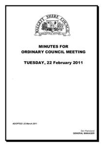 MINUTES FOR ORDINARY COUNCIL MEETING TUESDAY, 22 February 2011 .