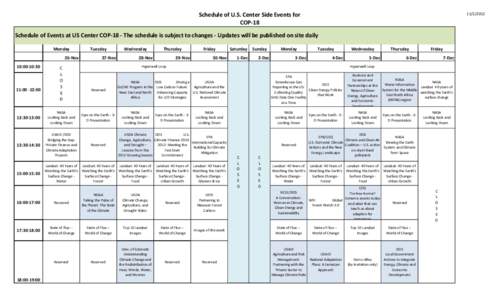 Schedule of U.S. Center Side Events for COP[removed]Schedule of Events at US Center COP-18 - The schedule is subject to changes - Updates will be published on site daily