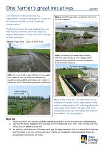 One farmer’s great initiatives A dairy farmer on the Inch Clutha has implemented changes on his property to improve his set up and reduce his risk of waterway contamination. This handout shows the same areas before and