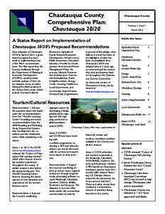 Chautauqua County Comprehensive Plan: Chautauqua[removed]A Status Report on Implementation of Chautauqua 20/20’s Proposed Recommendations Since adoption of Chautauqua