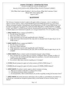 FOOD AND DRUG ADMINISTRATION Center for Drug Evaluation and Research Meeting of the Cardiovascular and Renal Drugs Advisory Committee (CRDAC) FDA White Oak Campus, Building 31, the Great Room, White Oak Conference Center