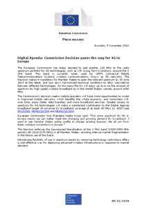 EUROPEAN COMMISSION  PRESS RELEASE Brussels, 5 November[removed]Digital Agenda: Commission Decision paves the way for 4G in