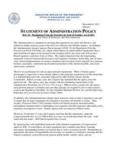 Statement of Administration Policy on H.R. 10 – Regulations From the Executive in Need of Scrutiny Act of 2011