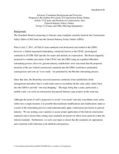 Attachment #1 Advisory Committee Background and Overview Proposal to Recombine Provisions of Construction Safety Orders, Article 15 (Cranes and Derricks in Construction), into General Industry Safety Orders, Group 13 (Cr