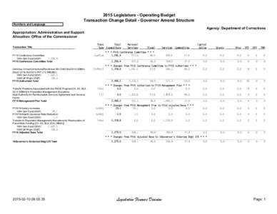 2015 Legislature - Operating Budget Transaction Change Detail - Governor Amend Structure Numbers and Language Agency: Department of Corrections Appropriation: Administration and Support