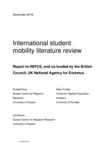 November[removed]International student mobility literature review Report to HEFCE, and co-funded by the British Council, UK National Agency for Erasmus
