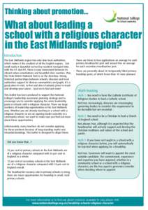 Thinking about promotion...  What about leading a school with a religious character in the East Midlands region? Introduction