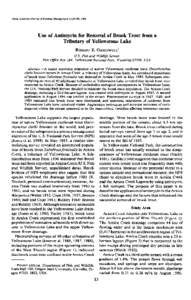 North American Journal of Fisheries Management 11:83-90, 1991  Use of Antimycin for Removal of Brook Trout from a Tributary of Yellowstone Lake