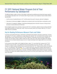 National Water Program Best Practices and End of Year Performance Report • Fiscal Year[removed]FY 2011 National Water Program End of Year Performance by Subobjective The following chapters provide a summary of the progre