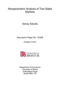 Nonparametric Analysis of Two-Sided Markets Senay Sokullu  Discussion Paper No[removed]