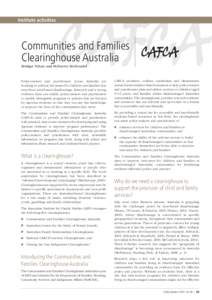 Institute activities  Communities and Families Clearinghouse Australia Bridget Tehan and Myfanwy McDonald