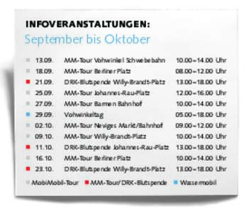 INFOVERANSTALTUNGEN:  September bis Oktober  MM-Tour Vohwinkel Schwebebahn