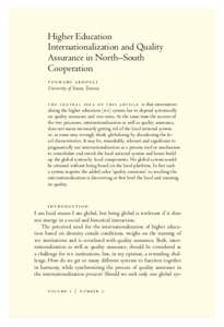 Higher Education Internationalization and Quality Assurance in North–South Cooperation touhami abdouli University of Sousse, Tunisia