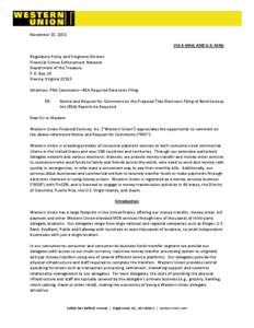 November 15, 2011 VIA E-MAIL AND U.S. MAIL Regulatory Policy and Programs Division Financial Crimes Enforcement Network Department of the Treasury P.O. Box 39