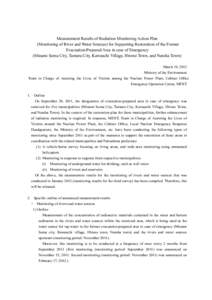 Measurement Results of Radiation Monitoring Action Plan (Monitoring of River and Water Sources) for Supporting Restoration of the Former Evacuation-Prepared Area in case of Emergency (Minami Soma City, Tamura City, Kawau