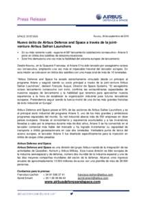 Press Release  Kourou, 30 de septiembre de 2015 SPACE SYSTEMS