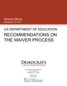 Advisory Memo September 15, 2011 US DEPARTMENT OF EDUCATION  RECOMMENDATIONS ON