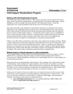 Information Sheet Child Support Recalculation Program Dealing with Self-Employment Income The Child Support Recalculation Program’s (RP’s) goal is to increase access to justice and assist as many clients as possible 