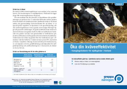 Halland Så här har vi räknat De totaltväxtnäringsbalanser som samlats in har sorterats länsvis. För beräkningarna av mjölkgårdarna i Hallands län ligger drygt 180 växtnäringsbalanser till grund. För