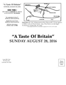 “A Taste Of Britain” SUNDAY, AUGUST 28, 2016 NEW TIME !  FIELD OPENS AT 11:00 AM FOR VEHICLES
