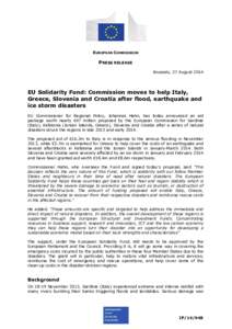 EUROPEAN COMMISSION  PRESS RELEASE Brussels, 27 August[removed]EU Solidarity Fund: Commission moves to help Italy,