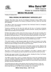 Mike Baird MP NSW Treasurer Minister for Industrial Relations MEDIA RELEASE Tuesday 23 October 2012