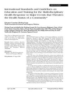 ISSUES PAPER  International Standards and Guidelines on Education and Training for the Multi-disciplinary Health Response to Major Events that Threaten the Health Status of a Community*