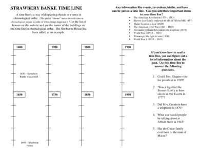 STRAWBERY BANKE TIME LINE A time line is a way of displaying objects or events in chronological order. (The prefix “chrono” has to do with time so chronological means in order of when things happened.) Use the list o