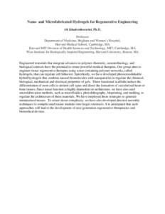 Laboratories / Wyss Institute for Biologically Inspired Engineering / Microtechnology / Nanotechnology / Gel / Technology / Research / Ali Khademhosseini / Microfabrication / Science / Biotechnology / Harvard University