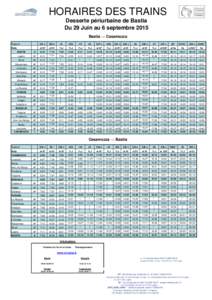 HORAIRES DES TRAINS Desserte périurbaine de Bastia Du 29 Juin au 6 septembre 2015 Bastia → Casamozza Train n°