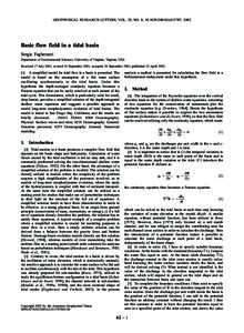 GEOPHYSICAL RESEARCH LETTERS, VOL. 29, NO. 8, [removed]2001GL013787, 2002  Basic flow field in a tidal basin Sergio Fagherazzi Department of Environmental Sciences, University of Virginia, Virginia, USA Received 17 July 2