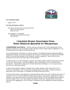 For immediate release: August 8, 2006 For more information, contact: Karin Stangl, Planning and Communication Director Office of the State Engineer[removed]