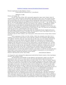 Southern Campaign American Revolution Pension Statements Pension Application of John Hudson: W3422 Transcribed and annotated by C. Leon Harris ORIGINAL CLAIM District of Virginia SS. On this Third day of May 1824, person