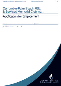 Application for employment / Currumbin /  Queensland / Résumé / Currumbin Creek / Employment / Recruitment / Gold Coast /  Queensland