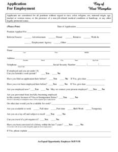 City of West Memphis Application For Employment