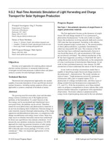 Real-Time Atomistic Simulation of Light Harvesting and Charge Transport for Solar Hydrogen Production - DOE Hydrogen and Fuel Cells Program FY 2014 Annual Progress Report