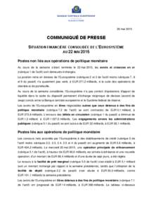 26 maiCOMMUNIQUÉ DE PRESSE SITUATION FINANCIÈRE CONSOLIDÉE DE L’EUROSYSTÈME AU 22 MAI 2015 Postes non liés aux opérations de politique monétaire